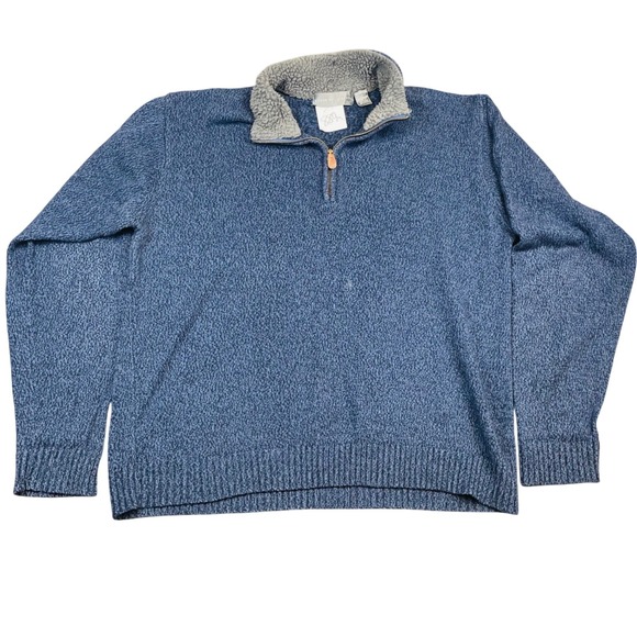 Oscar de la Renta Mens Blue‎ Quarter Zip Pullover Sweater Wool Blend XL